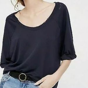 Free People Moonlight Tee Top Dark Navy Blue